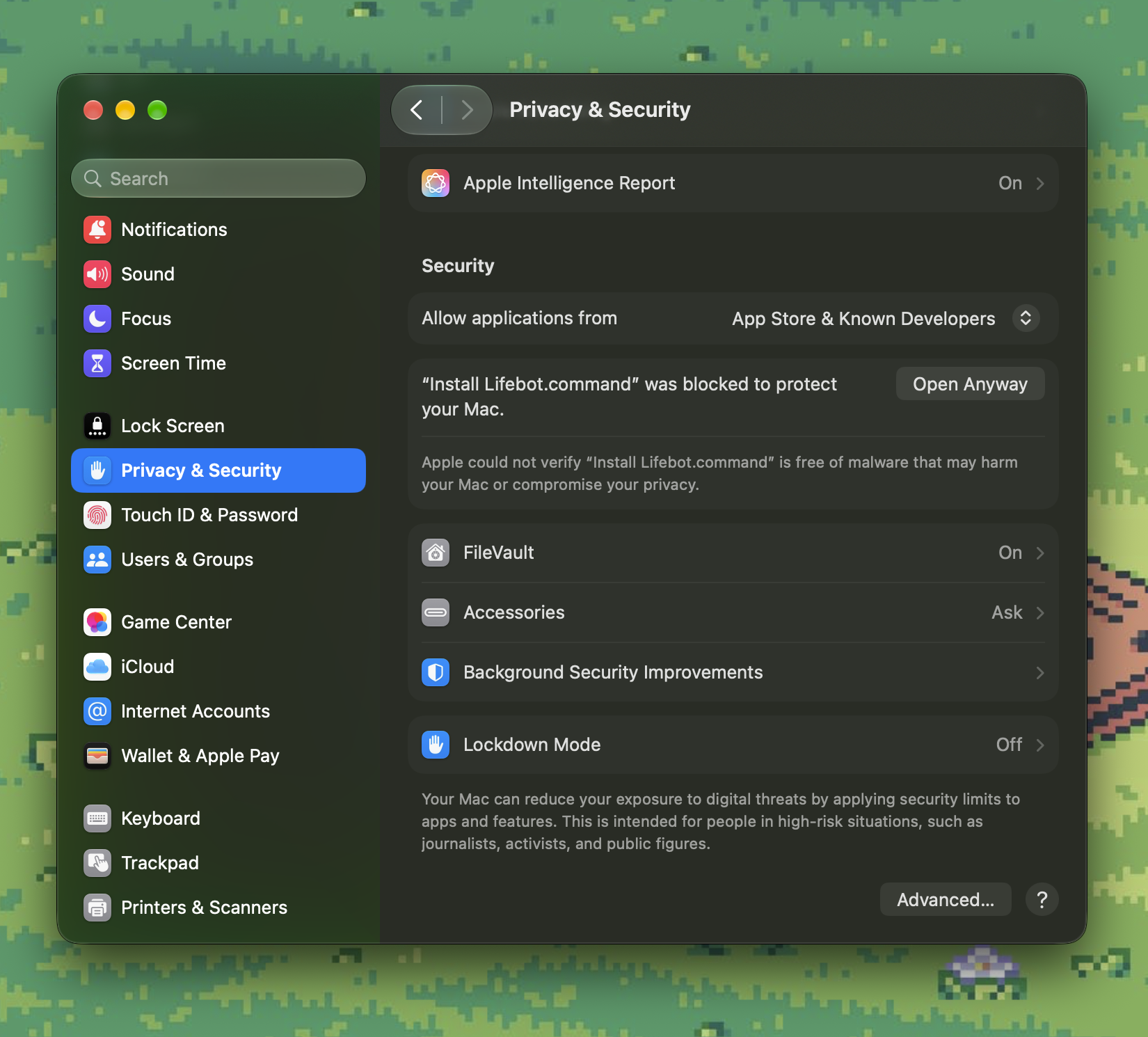 System Settings → Privacy & Security → Open Anyway.
